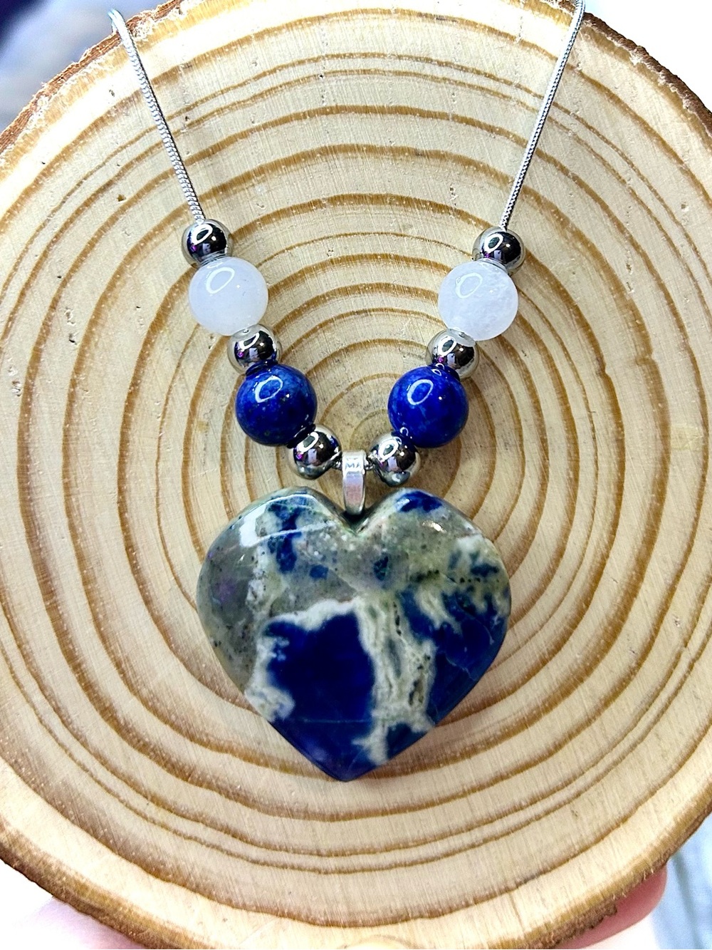 Hand Crafted Sodalite Heart Pendant Necklace